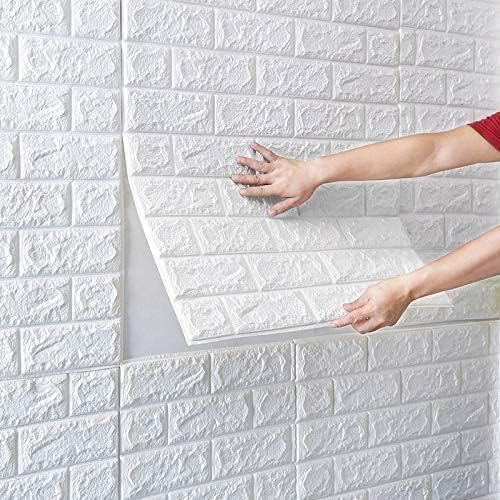 SPECULO 3D White Brick Wallpaper - Self Adhesive PE Foam Brick Design 3D Wall Stickers/DIY Wallpaper for Home Hotel Living Room Bedroom & Café (70 x 77cm, Appx. 5.8Sq Feet) White (Pack of 5) - Image 2