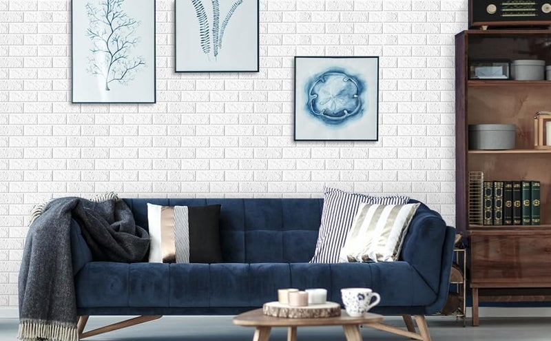 SPECULO 3D White Brick Wallpaper - Self Adhesive PE Foam Brick Design 3D Wall Stickers/DIY Wallpaper for Home Hotel Living Room Bedroom & Café (70 x 77cm, Appx. 5.8Sq Feet) White (Pack of 5) - Image 5