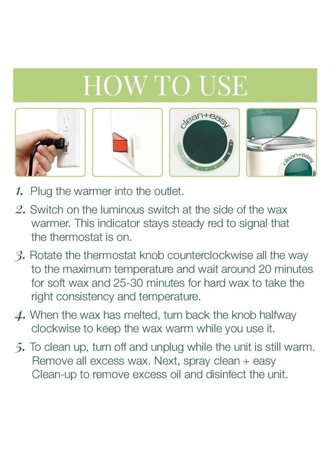 Clean + Easy Deluxe Warmer Only - Thermostatically Controlled Wax Heater with Unique Scraper Preventing Wax Drips for Hygienic Hair Removal Treatment, (120V) 