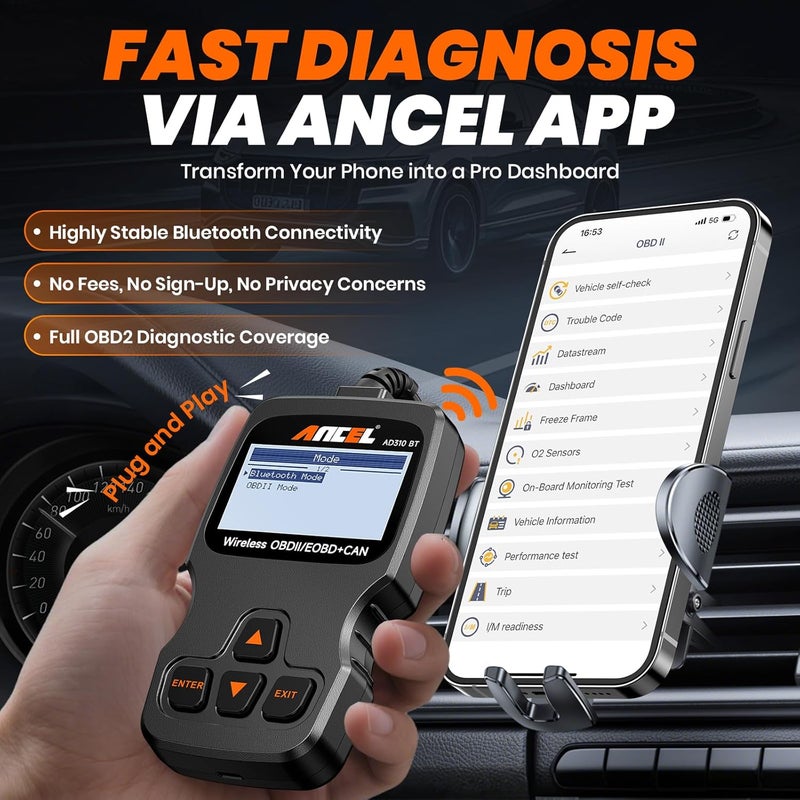 Ancel AD310 2024 New Bluetooth Version, AD310BT Enhanced Universal OBD II Scanner Car Engine Fault Code Reader CAN Diagnostic Scan Tool with Premium App On iOS & Android for All Cars After 1996 - Image 3