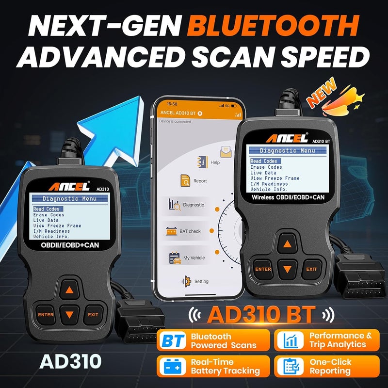 Ancel AD310 2024 New Bluetooth Version, AD310BT Enhanced Universal OBD II Scanner Car Engine Fault Code Reader CAN Diagnostic Scan Tool with Premium App On iOS & Android for All Cars After 1996 - Image 2