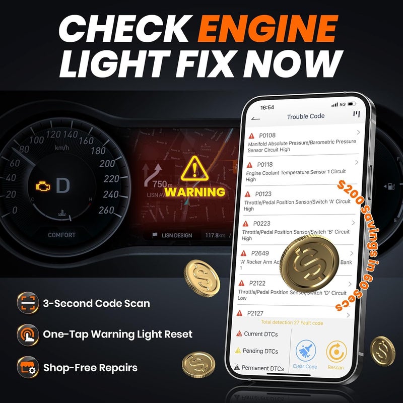 Ancel AD310 2024 New Bluetooth Version, AD310BT Enhanced Universal OBD II Scanner Car Engine Fault Code Reader CAN Diagnostic Scan Tool with Premium App On iOS & Android for All Cars After 1996 - Image 5
