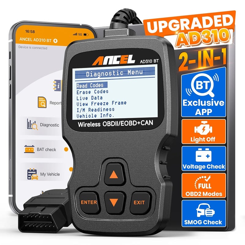 Ancel AD310 2024 New Bluetooth Version, AD310BT Enhanced Universal OBD II Scanner Car Engine Fault Code Reader CAN Diagnostic Scan Tool with Premium App On iOS & Android for All Cars After 1996 - Image 1