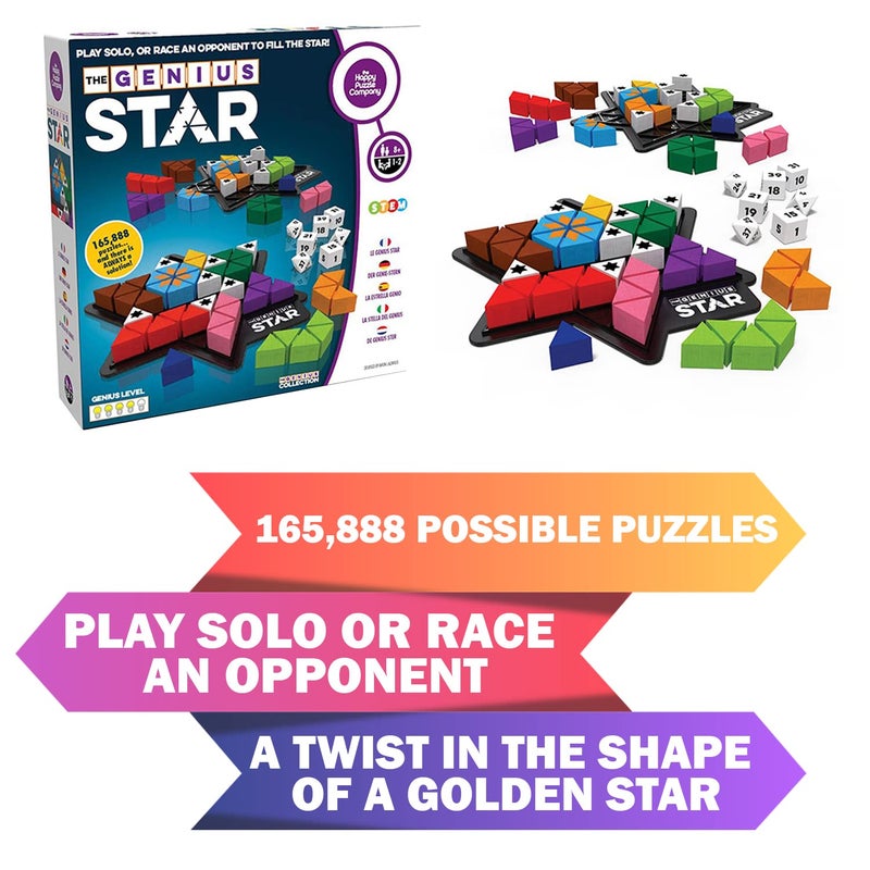 The Happy Puzzle Company The Genius Star | Toy of The Year Award Winning Family Board Game | 165,888 Possible Puzzles | Filling in Colored Shapes | Blockers to Complete A Star | Golden Star Twist - Image 5