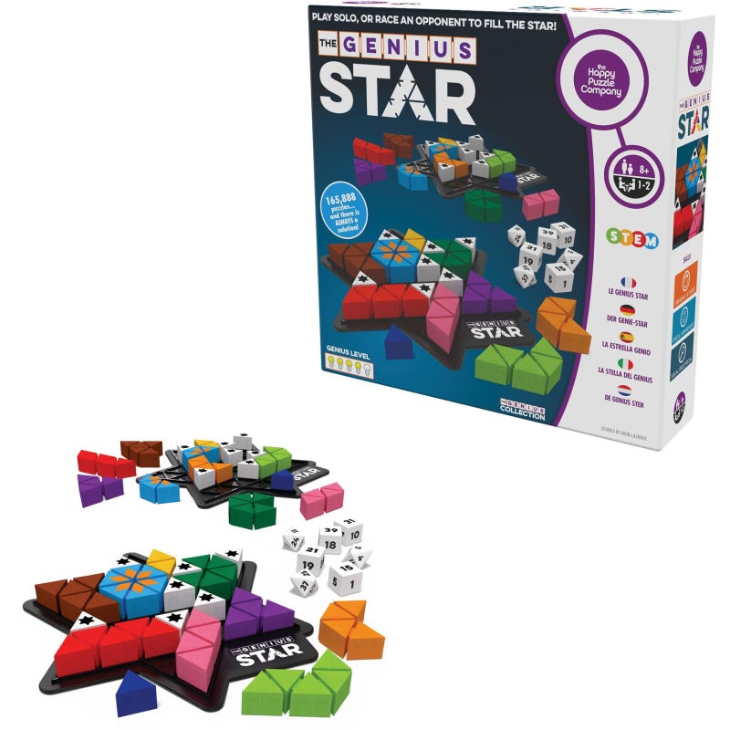 The Happy Puzzle Company The Genius Star | Toy of The Year Award Winning Family Board Game | 165,888 Possible Puzzles | Filling in Colored Shapes | Blockers to Complete A Star | Golden Star Twist - Image 2