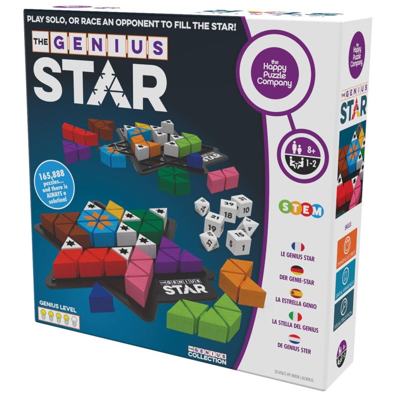 The Happy Puzzle Company The Genius Star | Toy of The Year Award Winning Family Board Game | 165,888 Possible Puzzles | Filling in Colored Shapes | Blockers to Complete A Star | Golden Star Twist - Image 1