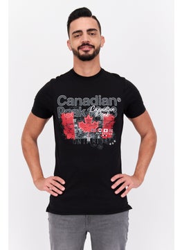 Canadian Peak Men Round Neck Short Sleeve Embroidered Logo T-Shirt, Black Combo  - Image 1