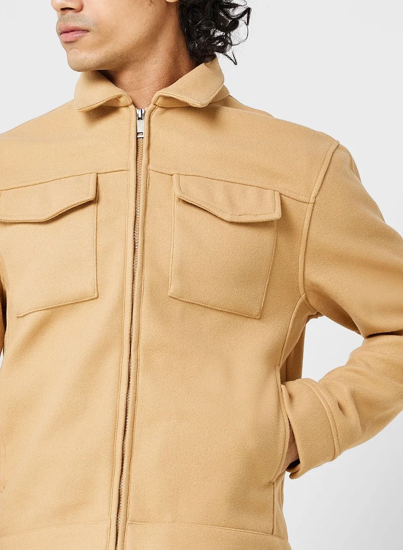 BRAVE SOUL Faux Wool Western Jacket
