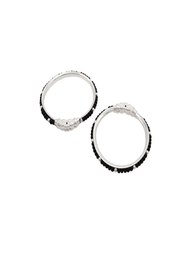 MOONPLUS Sterling Silver Born Baby Nazariya Black Bead Anklets | Velli Karugamani Kolusu | Payal | Bangle | Valayal | Hand Kappu | Kada Pattilu | 0-1 Year Unisex Babies | Naming Ceremony Gift - Image 4