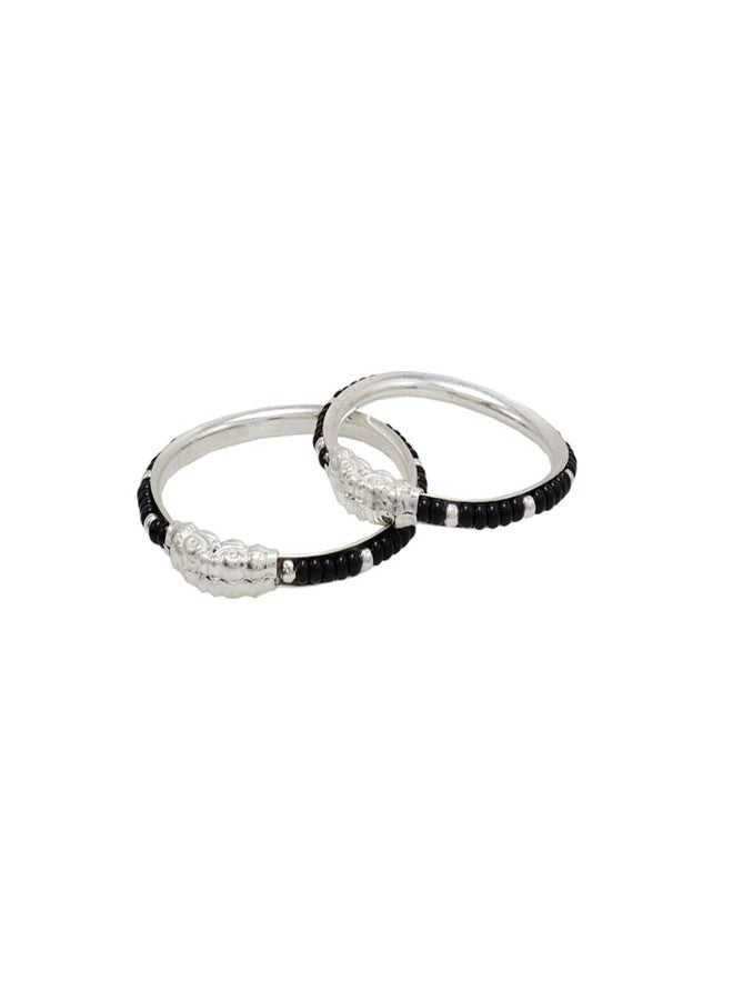 MOONPLUS Sterling Silver Born Baby Nazariya Black Bead Anklets | Velli Karugamani Kolusu | Payal | Bangle | Valayal | Hand Kappu | Kada Pattilu | 0-1 Year Unisex Babies | Naming Ceremony Gift - Image 3