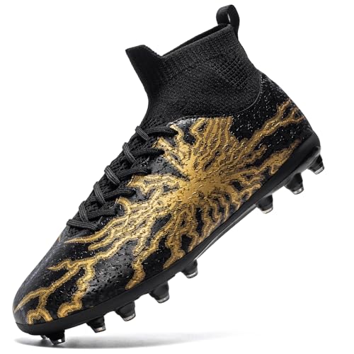 HRJR Men's Soccer Cleats Football Cleats for Unisex-Adult High-Top Spikes Shoes for Youth Big Boys Lightweight Professional Training Turf Outdoor Athletic Sneaker Black 9.5 - Image 1