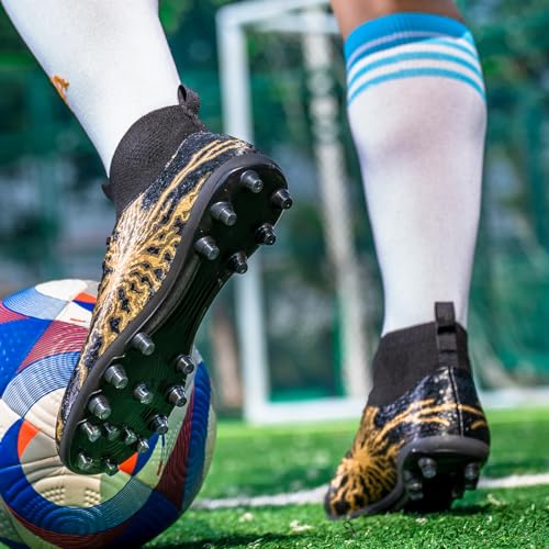 HRJR Men's Soccer Cleats Football Cleats for Unisex-Adult High-Top Spikes Shoes for Youth Big Boys Lightweight Professional Training Turf Outdoor Athletic Sneaker Black 9.5 - Image 2