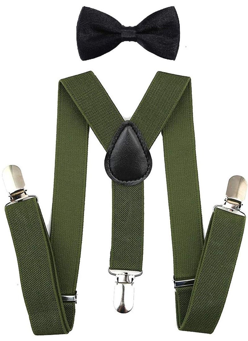 magicX Suspender and BowTie Sets for Kids- Adjustable,Y Back, Free Size-Green Black, Unisex (Black BowTie) - Image 1