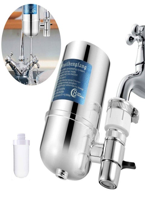 Faucet Water Filter, 8 Layer Purification Ceramics Remove Heavy Metals, Fluoride, Suitable for Most Taps, Reduce Chlorine Speedy Flow, Double Outlet Filtration to Improve Hard Wate
