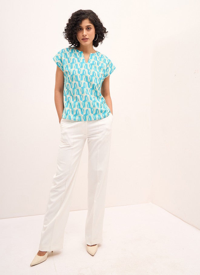 SALT ATTIRE Abstract Print Notch Neck Cap Sleeves Top - Image 5