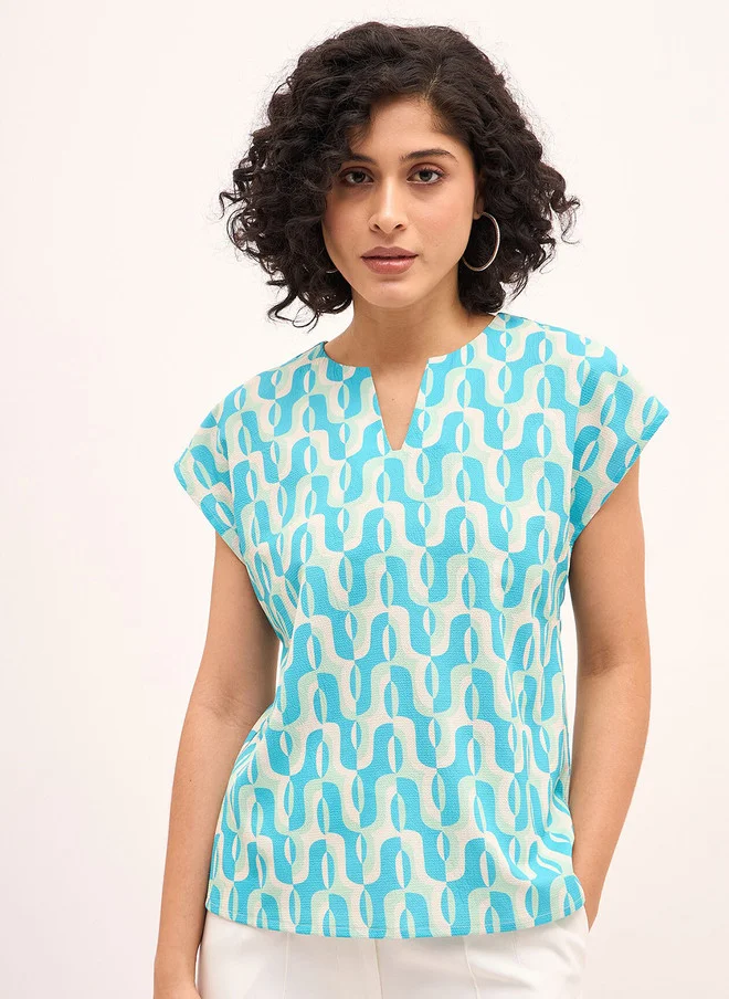 Salt Attire SALT ATTIRE Abstract Print Notch Neck Cap Sleeves Top