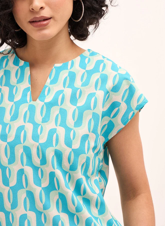 Salt Attire SALT ATTIRE Abstract Print Notch Neck Cap Sleeves Top