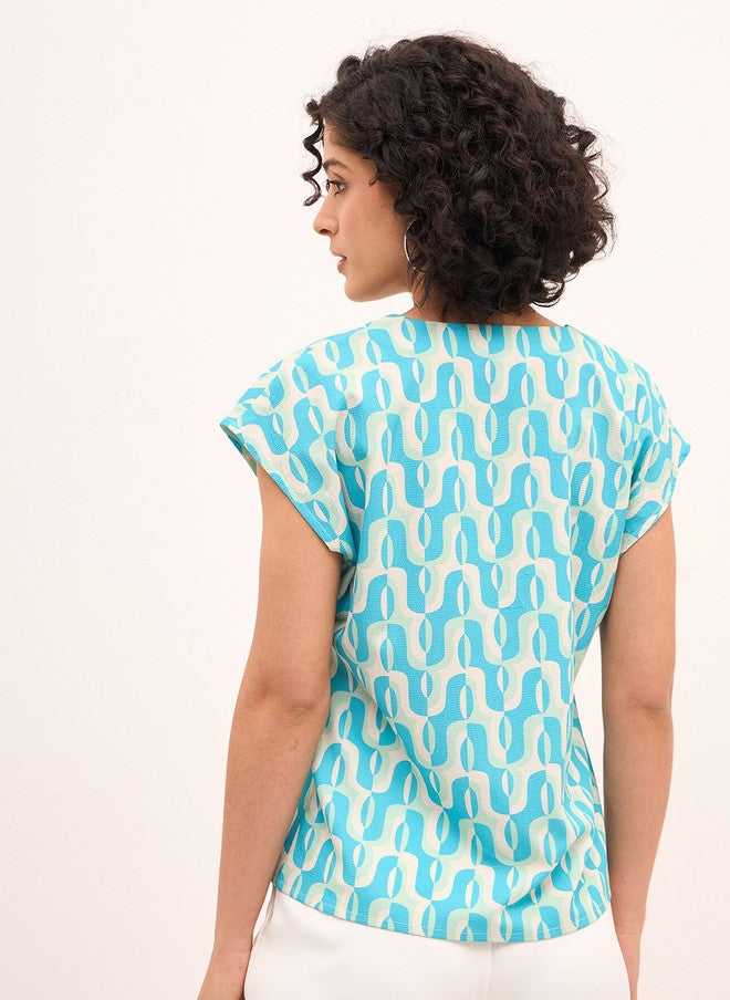 SALT ATTIRE Abstract Print Notch Neck Cap Sleeves Top - Image 4