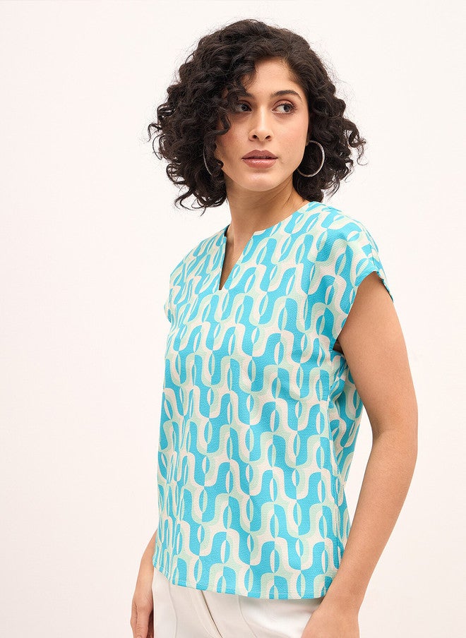 SALT ATTIRE Abstract Print Notch Neck Cap Sleeves Top - Image 3
