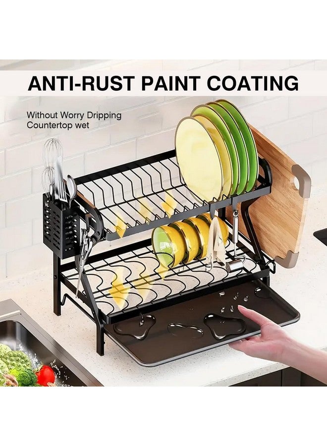 IBELL DR243 Dish Drying Rack, 2-Tier Bartan Stand/Drainer Shelf/Kitchen Organizer/Counter for Utensils Storage (Black) - Image 3