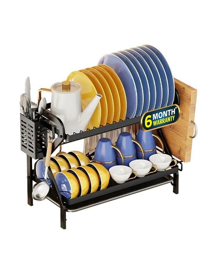 IBELL DR243 Dish Drying Rack, 2-Tier Bartan Stand/Drainer Shelf/Kitchen Organizer/Counter for Utensils Storage (Black) - Image 1