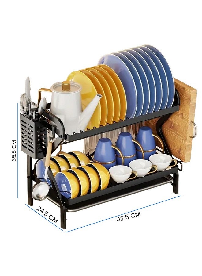 IBELL DR243 Dish Drying Rack, 2-Tier Bartan Stand/Drainer Shelf/Kitchen Organizer/Counter for Utensils Storage (Black) - Image 5