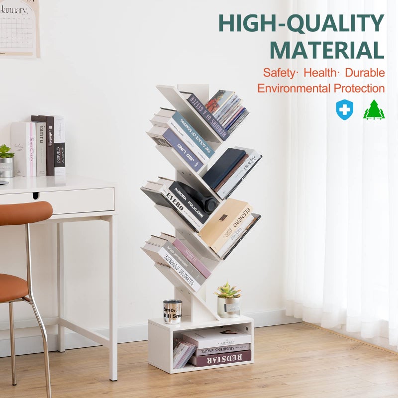 Yoobure Tree Bookshelf, 6 Tier Small Book Shelf Retro Floor Standing Bookcase, Wood Book Storage Organizer Rack, Tall Narrow Bookshelves for Corner/Bedroom/Living Room/Home Office, White - Image 5