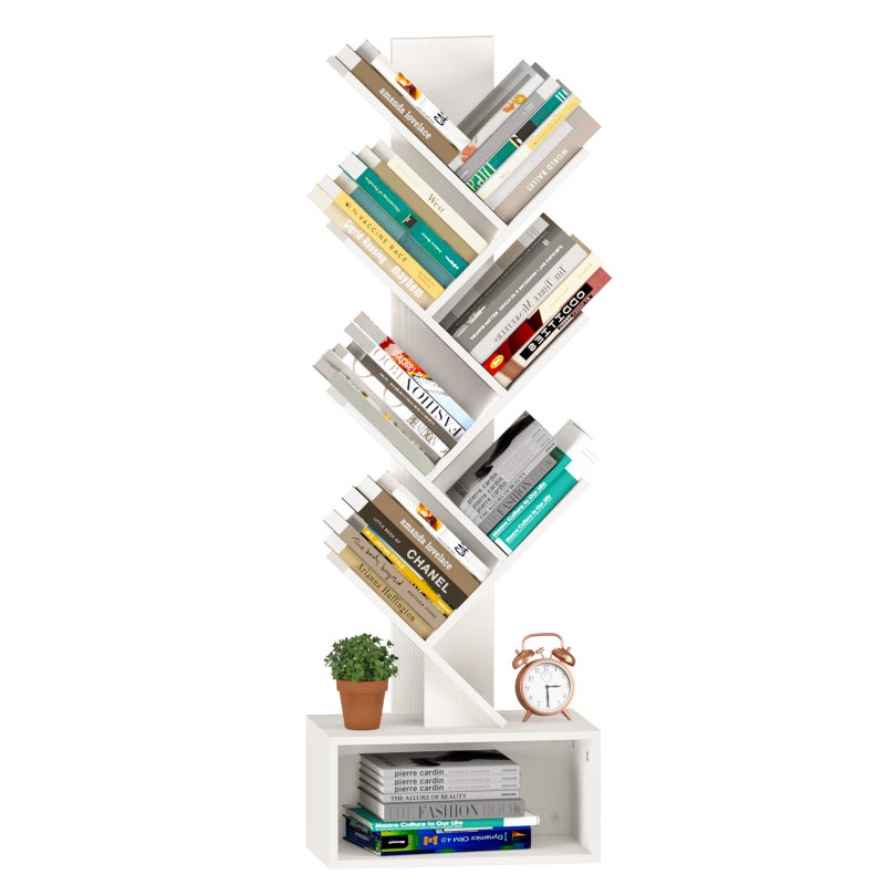 Yoobure Tree Bookshelf, 6 Tier Small Book Shelf Retro Floor Standing Bookcase, Wood Book Storage Organizer Rack, Tall Narrow Bookshelves for Corner/Bedroom/Living Room/Home Office, White - Image 1