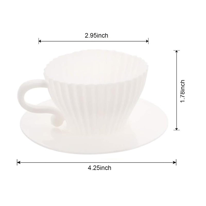 Qancesd Silicone Muffin Cups for Baking, 16 Pcs Teacup Cupcake Liners, Reusable Muffin Liners, Silicone Cupcake Baking Cups, 8 Cups & 8 Saucers, White - Image 2