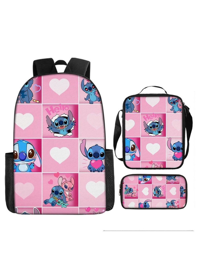 ستيتش حقيبة ظهر من ستيتش مكونة من ثلاث قطع لطلاب المدارس الابتدائية والثانوية 29*42*16 سم