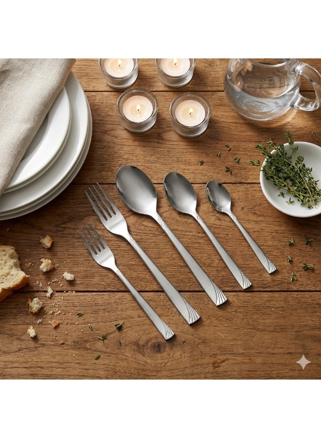 كازا روزا طقم أدوات مائدة من الستانلس ستيل المقاوم للصدأ مكون من 60 قطعة فضي - Image 1