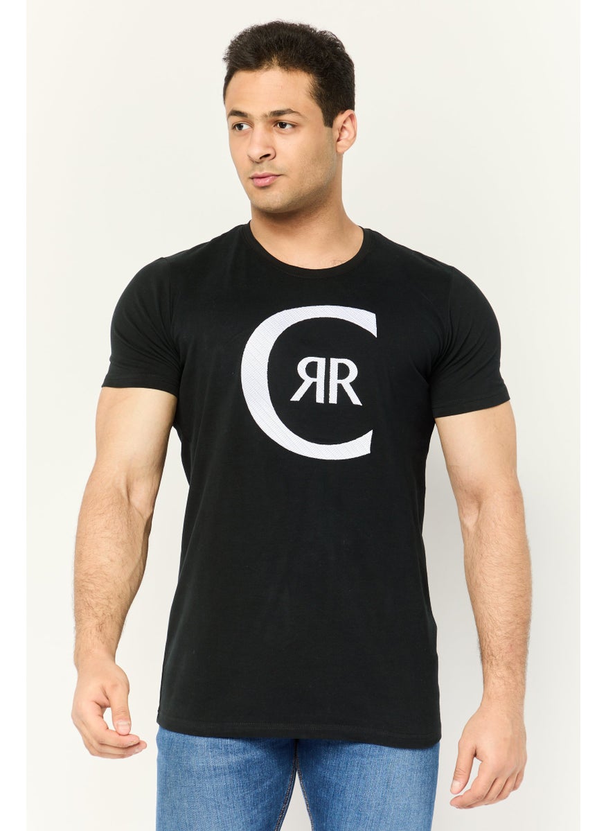 CERRUTI 1881 - Men Round Neck Short Sleeves Brand Logo T-Shirt, Black - Image 1