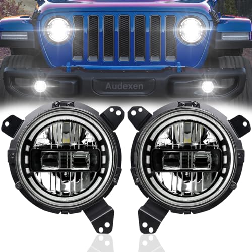 AUDEXEN JL Headlights, 7 Inch Headlights with JL Headlight Mounting Bracket Adapters Compatible with Jeep Wrangler JL JLU Sahara Rubicon Sport 2018-2024, DOT Approved, 2PCS, Black - Image 1