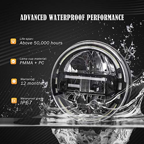 AUDEXEN JL Headlights, 7 Inch Headlights with JL Headlight Mounting Bracket Adapters Compatible with Jeep Wrangler JL JLU Sahara Rubicon Sport 2018-2024, DOT Approved, 2PCS, Black - Image 3