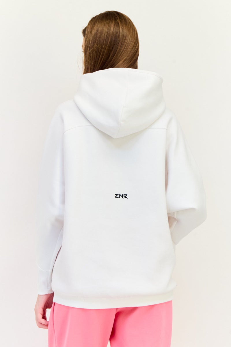 Adidas هودي خارجي طويل الأكمام للنساء، رياضي، أبيض - Image 3