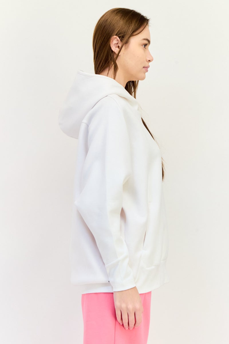 Adidas هودي خارجي طويل الأكمام للنساء، رياضي، أبيض - Image 2