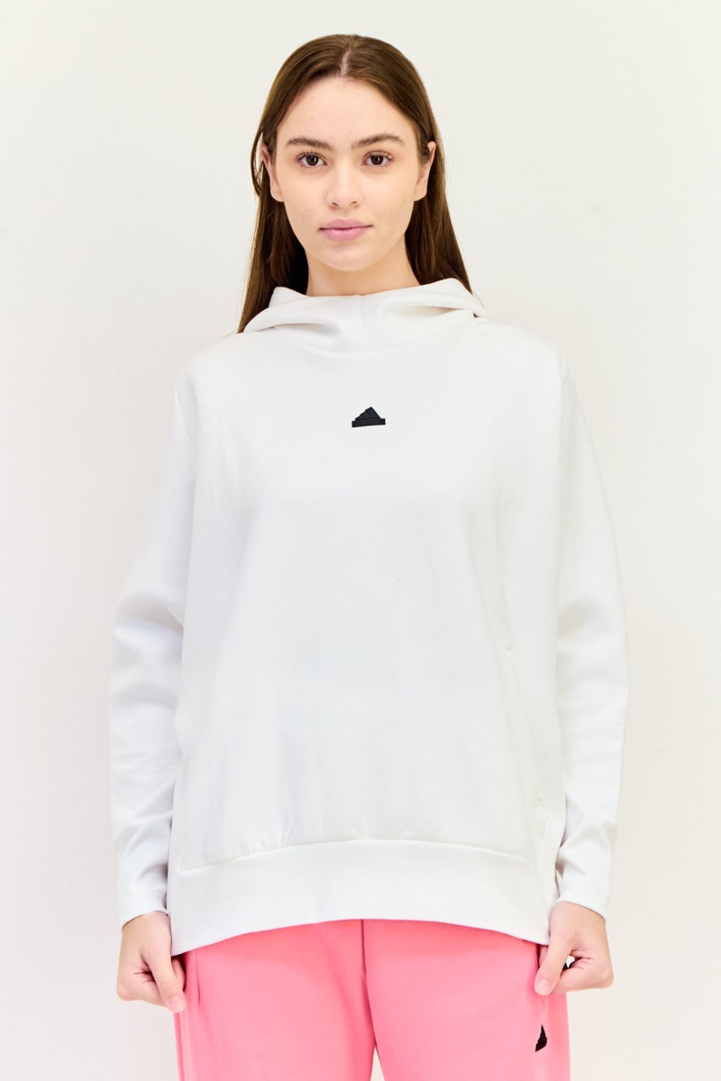 Adidas هودي خارجي طويل الأكمام للنساء، رياضي، أبيض - Image 1