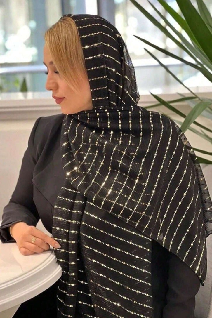 Shimmer Stripe Hijab Women Scarf Diamond Gitter Shawl Summer Daylight Party Fashion Shawl - Image 1
