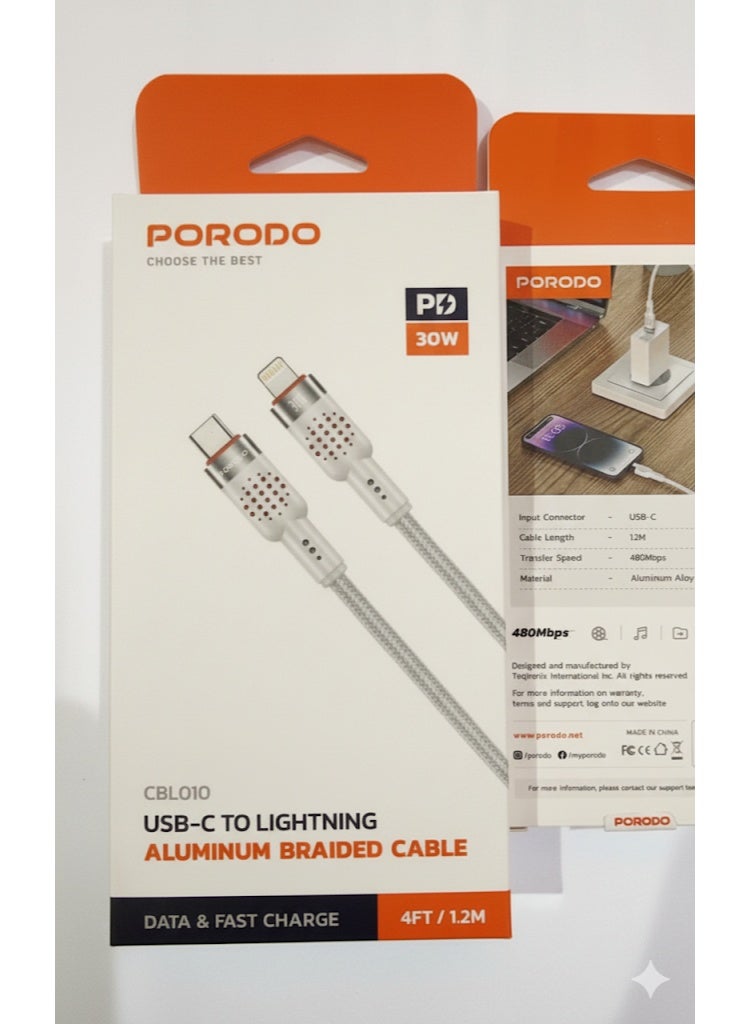 برودو كيبل يو إس بي-سي إلى لايتننغ من الألومنيوم مجدول