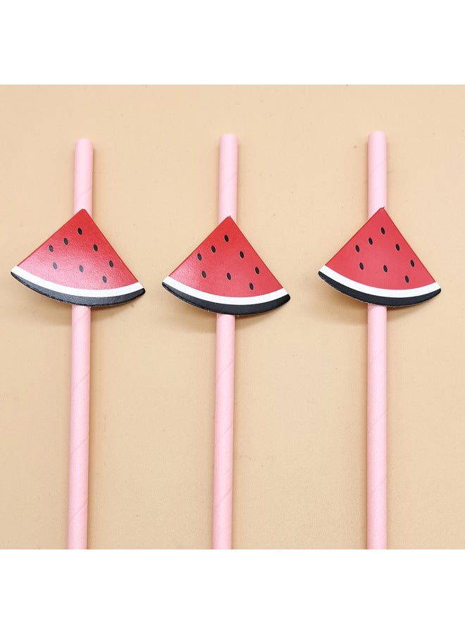 Internet Celebrity Straw Valentine's Day Love Card Disposable Degradable Paper Dessert Milk Tea Party Decorative Straw-Color:Watermelon Card Pure Powder Paper Straw  - Image 1