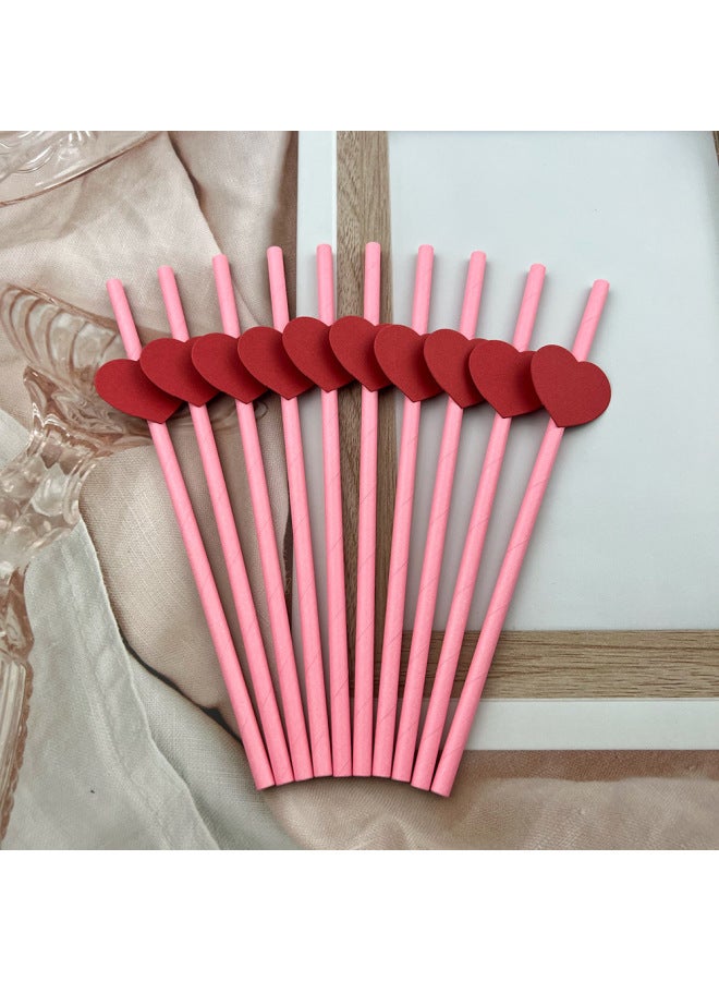 Internet Celebrity Straw Valentine's Day Love Card Disposable Degradable Paper Dessert Milk Tea Party Decorative Straw-Color:Watermelon Card Pure Powder Paper Straw  - Image 4