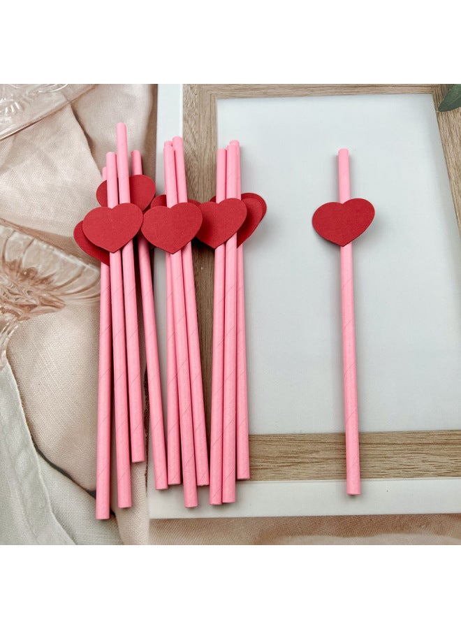 Internet Celebrity Straw Valentine's Day Love Card Disposable Degradable Paper Dessert Milk Tea Party Decorative Straw-Color:Watermelon Card Pure Powder Paper Straw  - Image 5