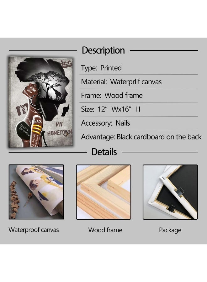 Home Trove African American Wall Art Black Women Girls Canvas Prints Poster Painting Decor Africa Map Black Art Picture For Wall Framed African Women Wall Art Decorate For Living Room Bedroom Decor Ready To Hang - Image 4