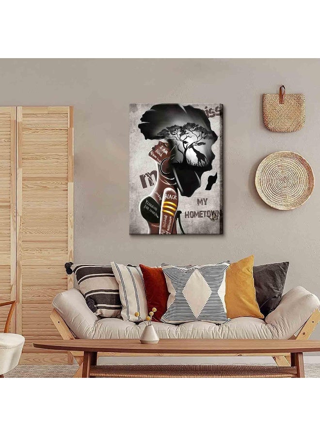 Home Trove African American Wall Art Black Women Girls Canvas Prints Poster Painting Decor Africa Map Black Art Picture For Wall Framed African Women Wall Art Decorate For Living Room Bedroom Decor Ready To Hang - Image 2