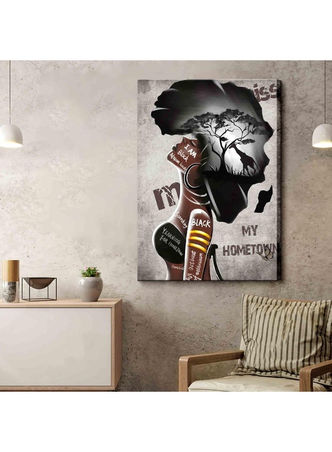Home Trove African American Wall Art Black Women Girls Canvas Prints Poster Painting Decor Africa Map Black Art Picture For Wall Framed African Women Wall Art Decorate For Living Room Bedroom Decor Ready To Hang - Image 5