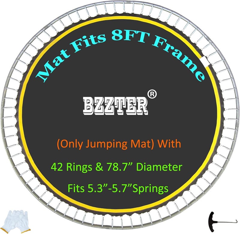 Bzzter Replacement Trampoline Mat Fits 8 Foot Frame,78.7"/6.56FT Diameter Mat with 42/48 Rings for Choose, UV Sun Protective，w/Pull Hook and Gloves，not Include Spring & Frame - Image 1