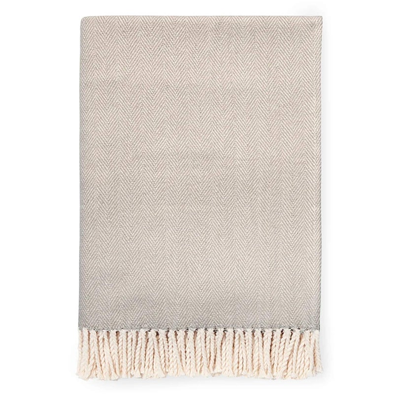 Sferra Celine Herringbone 100 Cotton Throw Blanket  Mushroom