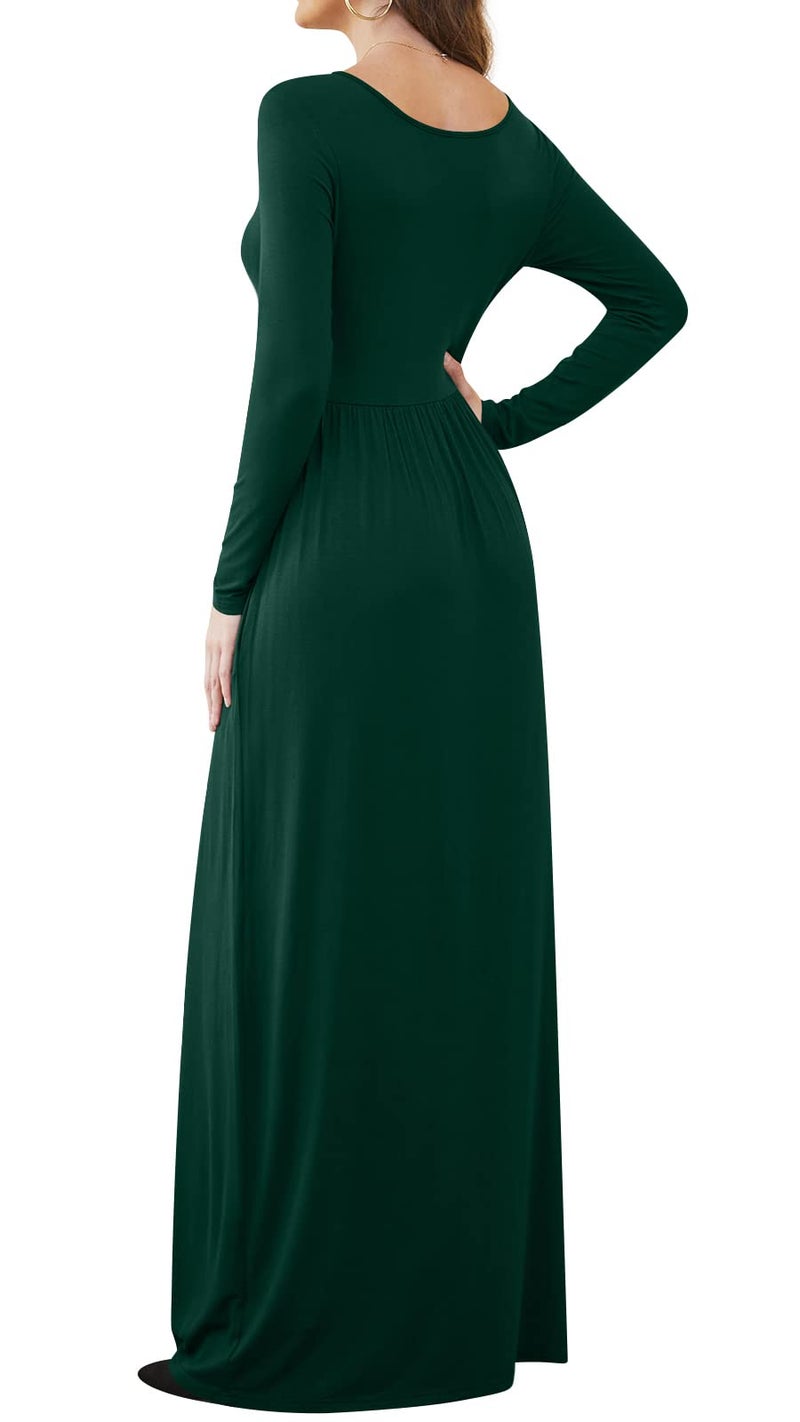 DB MOON Women Casual Long Sleeve Dark Green Maxi Dresses Empire Waist Long Dress with Pockets L - Image 3
