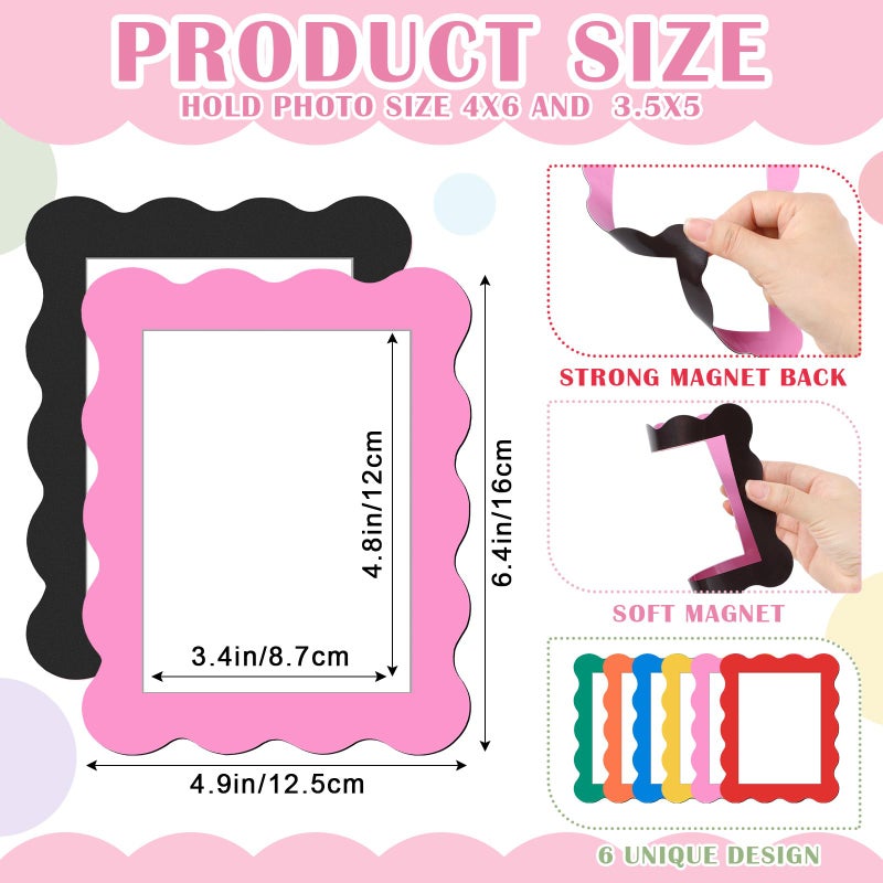 Kingdder 12 Pcs Scalloped Magnetic Picture Frame for Refrigerator 4 x 6 Colorful Reusable Picture Frame Magnets Decorative Photo Holders for Fridge Home School Office Kitchen Locker Decor - Image 2