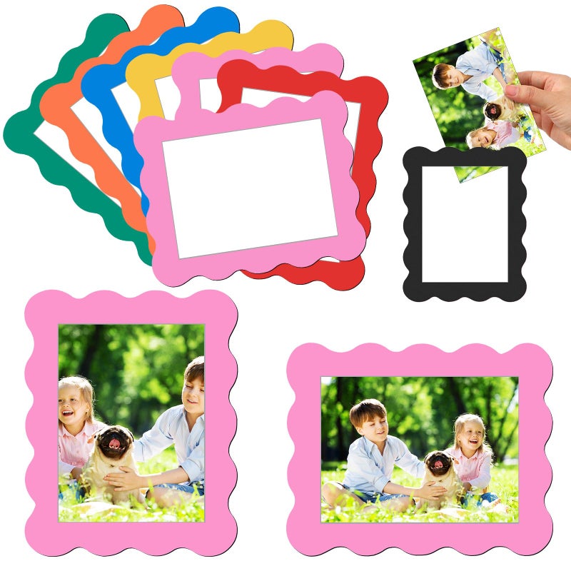 Kingdder 12 Pcs Scalloped Magnetic Picture Frame for Refrigerator 4 x 6 Colorful Reusable Picture Frame Magnets Decorative Photo Holders for Fridge Home School Office Kitchen Locker Decor - Image 1